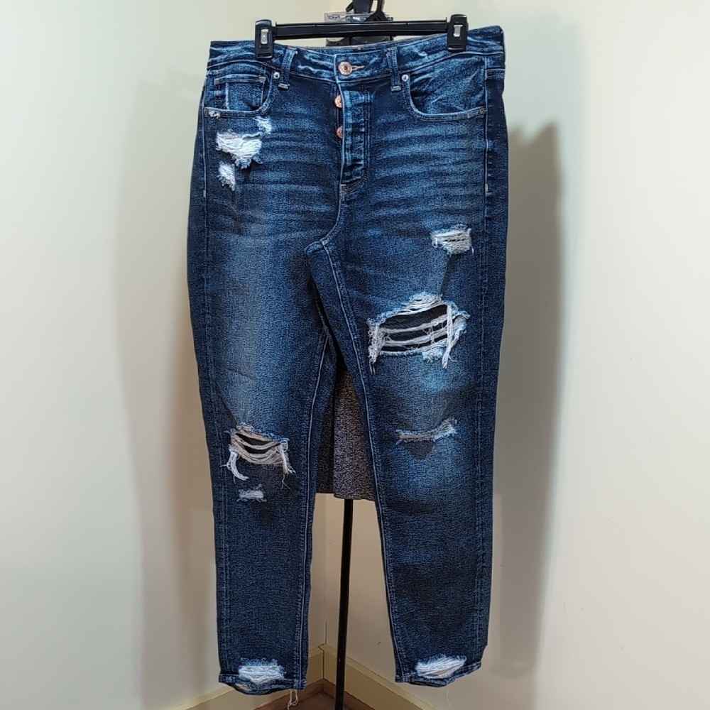 Women's Tomgirl Distressed Blue Denim Jeans Buttonfly